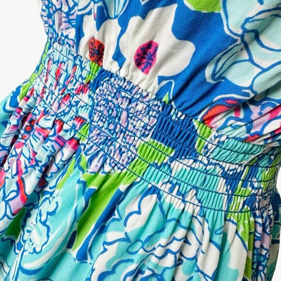 Lilly Pulitzer Dress Quincy Worth Blue May Flowers Strapless Beach Vacation S - Picture 10 of 14